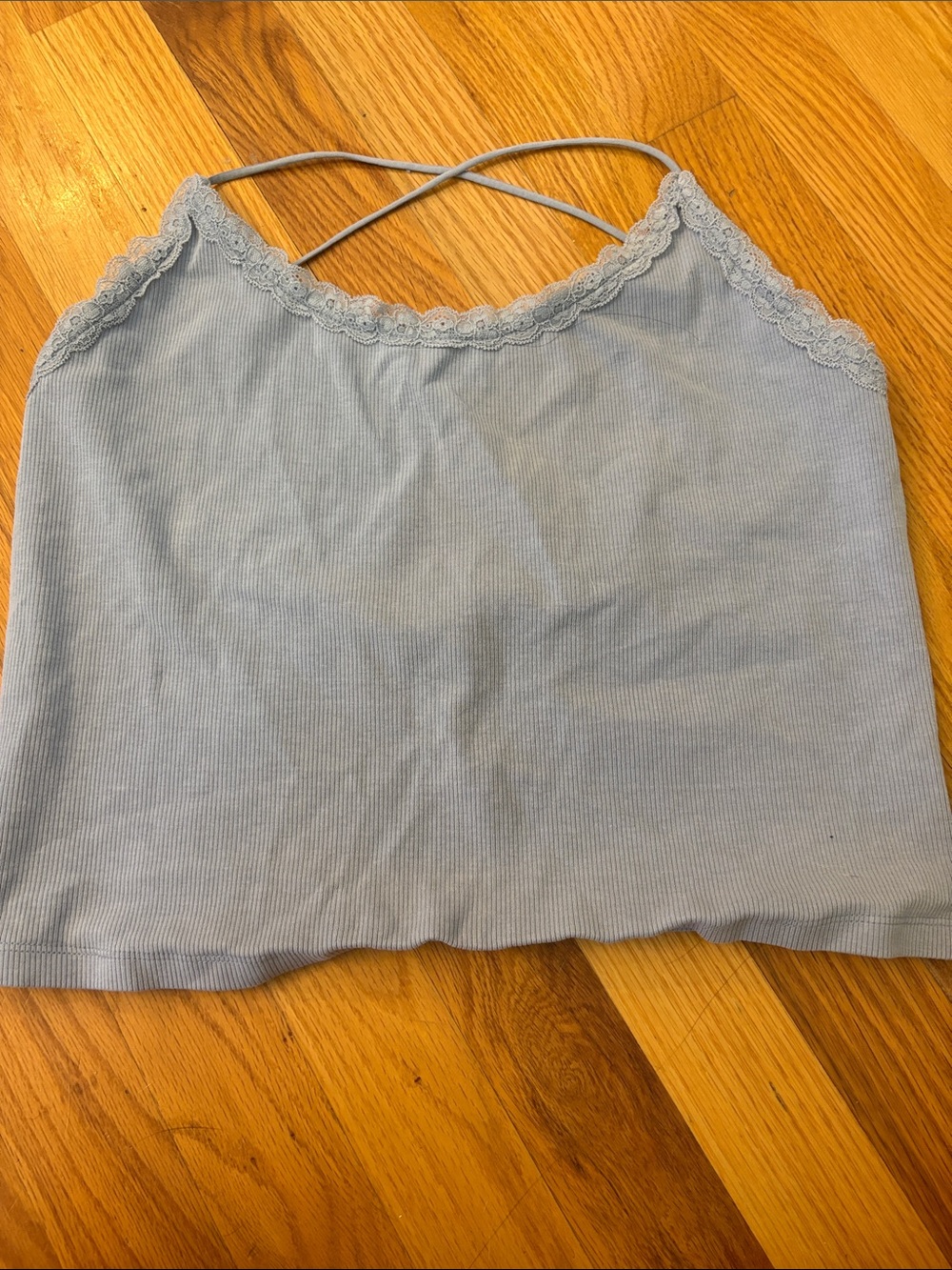 American Eagle Outfitters Light Blue Lace-Trim Ribbed Cami